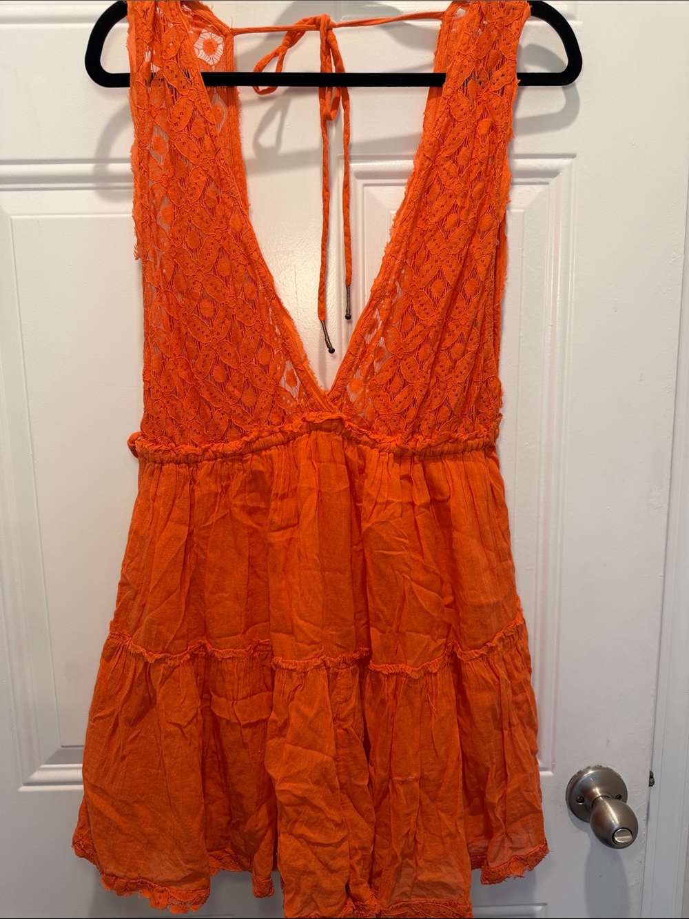 Free People Orange red lace-Top Romper with matching bandeau